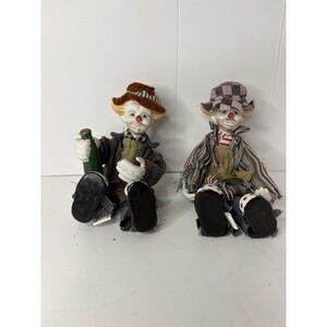 Vintage Lot Of Two‎ (2) Hobo Clown Cloth & Porceline Figurines, Posable